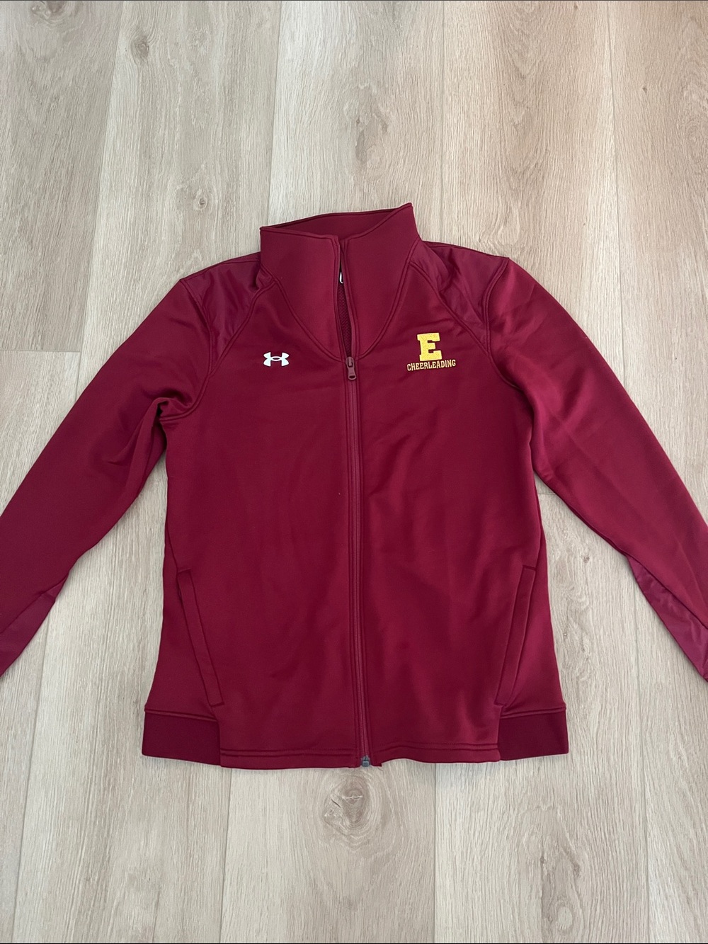 Under Armour Maroon Full-Zip Women's Varsity Jacket with Gold E Patch